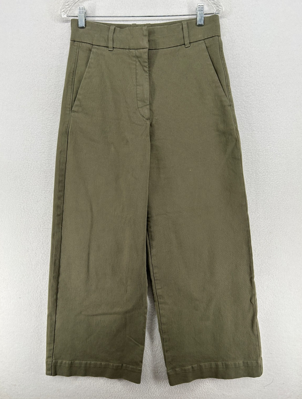 EVERLANE Pants Womens 6 Stretch Twill Cotton Chino Wide Leg High Waist Green